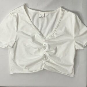 SHEIN Cropped T Shirt, V-neck, White Cotton Blend Size 9 Y